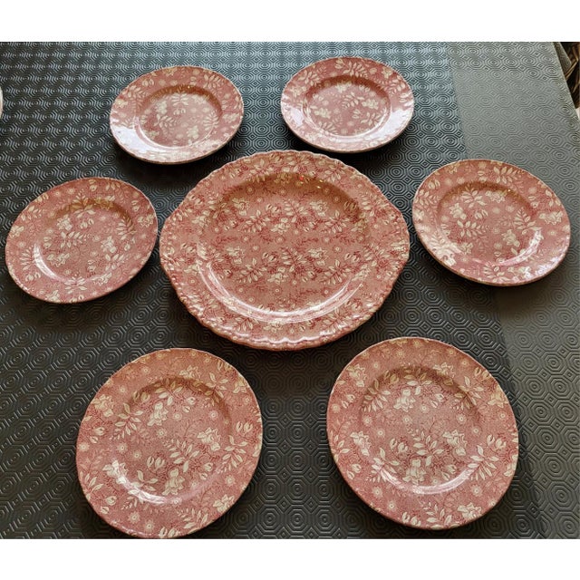 Grindley of Stoke Royal Tudor Velvet Rose England Earthenware Dessert Service, 1980s, Set of 7 For Sale - Image 10 of 10