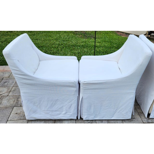 Rh Restoration Hardware Low Belgian Slope Arm Slipcovered Dining Chairs Rolling For Sale - Image 11 of 12