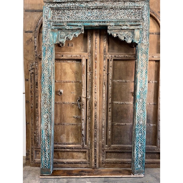Antique Carved Teak Architectural Arch Doorway, Distressed Column Surround 99 For Sale - Image 4 of 11