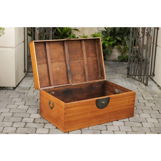 1920s Asian Camphor Wood Box with Traditional Lockset and Lateral Handles For Sale - Image 9 of 12