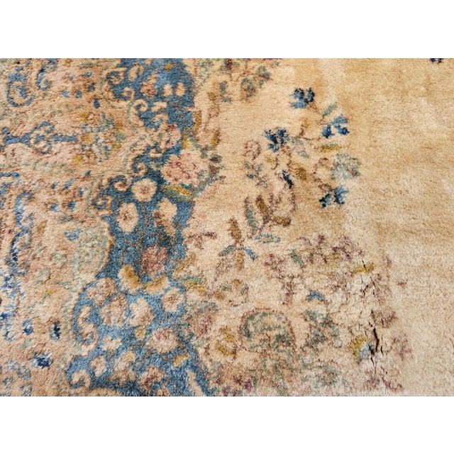 Vintage Persian Kerman Rug, Hand-Knotted Wool, Floral Pattern, Ivory & Blue, 5x7 For Sale - Image 12 of 15