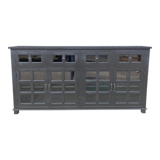 Coastal Black Smoked Glass Door Credenza For Sale