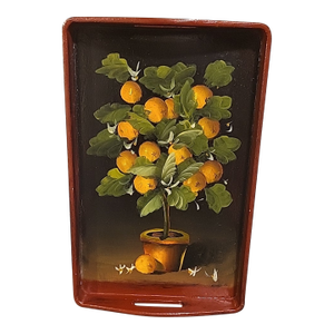 Vintage Painted Serving Tray With Wood Handles
