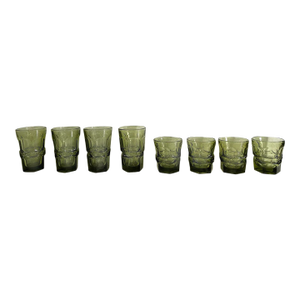 1960s Set of 8 Fostoria Henry Ford Museum High and Low Ball Glasses in Argus Pattern Mid Century Modern