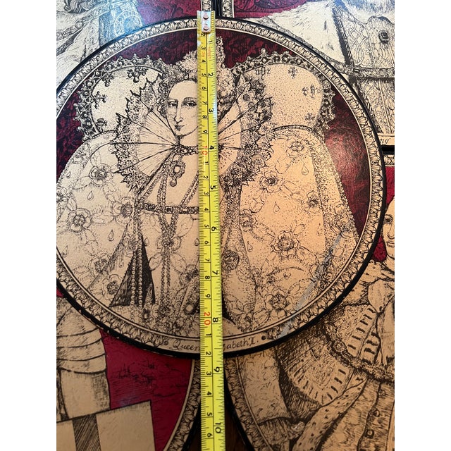 Vintage Red & Gold Set of 5 British Kings & Queen Trivets Coasters For Sale - Image 11 of 11