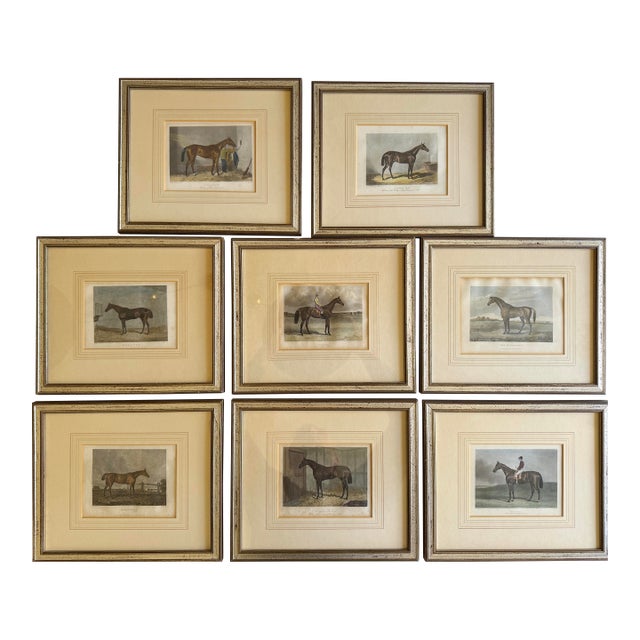 Mid 19th Century Set of 8 Antique English Hand-Colored Equestrian Engravings For Sale