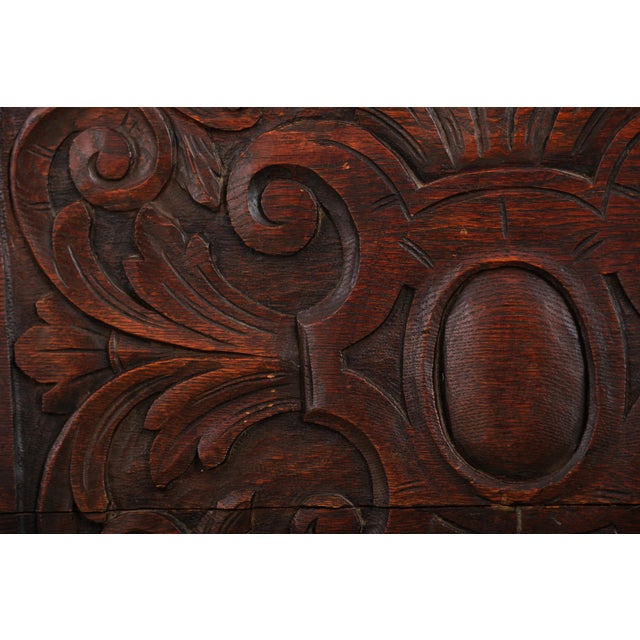Vintage Jacobean Style Carved Oak Chest For Sale - Image 14 of 16