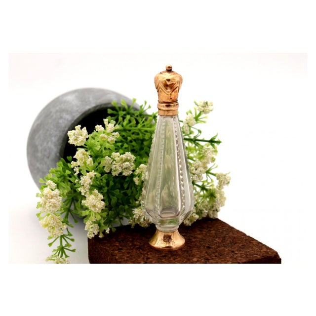 Metal Perfume Bottle in Cut Glass with Gold Applications For Sale - Image 7 of 7