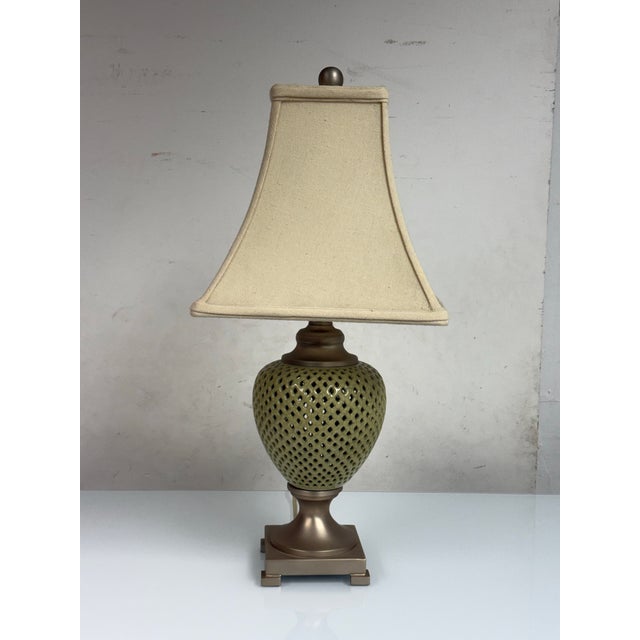 Hollywood Regency Lattice Ceramic Table Lamp For Sale - Image 10 of 12
