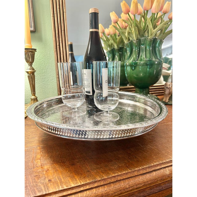 English 1960’s “Spring Flowers” Wm. Rogers & Son Silver Plate Gallery Tray Lazy Susan For Sale - Image 3 of 12