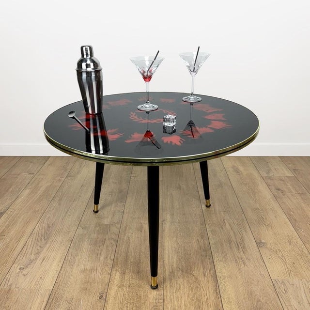 Glass and Wood Tripod Cocktail Table, 1950s For Sale - Image 3 of 9