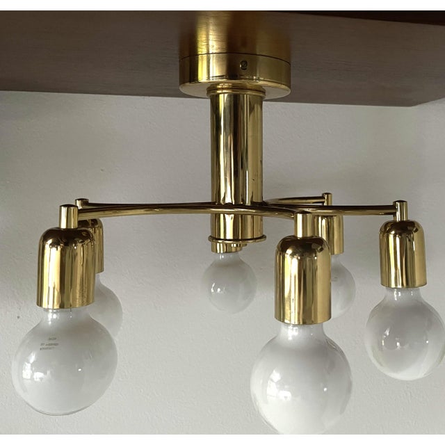 Hollywood Regency Space Age Brass Ceiling Light For Sale - Image 9 of 11