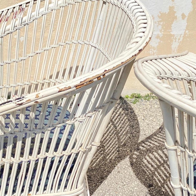 White Antique Victorian Wicker Rattan Bentwood Sculptural Sunroom Sofa Set With Chairs For Sale - Image 8 of 14