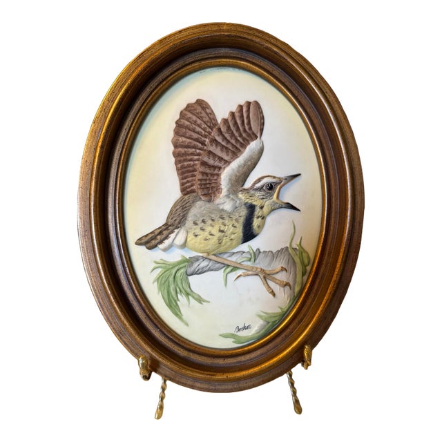 1950s Boehm Porcelain Fledgling Wall Art Bas-Relief Oval Frame For Sale