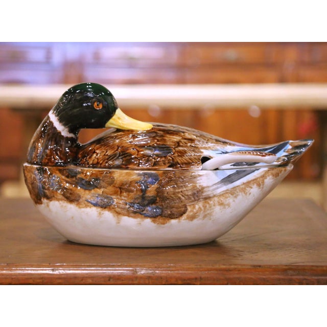 Late 20th Century Italian Majolica Duck Form Soup Tureen With Ladle For Sale - Image 13 of 16