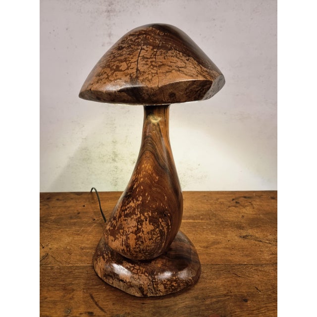 Hand-Carved Wooden Mushroom Table Lamp with Integrated Led For Sale - Image 16 of 18