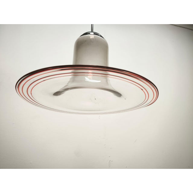 Murano Suspension with Red Stripes, 1970s, in Very Good conditions. Designed 1970 to 1979 Up to 250V (Europe/UK...