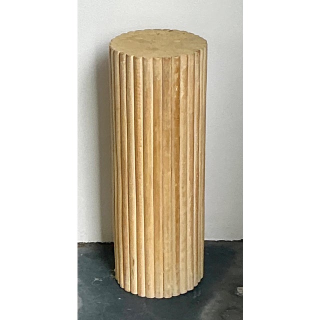 Vintage Ribbed Wood and Rattan Small Pedestal For Sale - Image 11 of 15