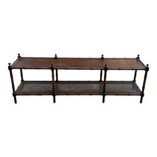 1970s Long Wooden Canned Console Table For Sale