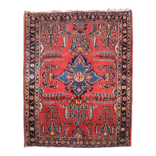 Mini Red Blue Persian Sarouk Rug no. j4179 For Sale