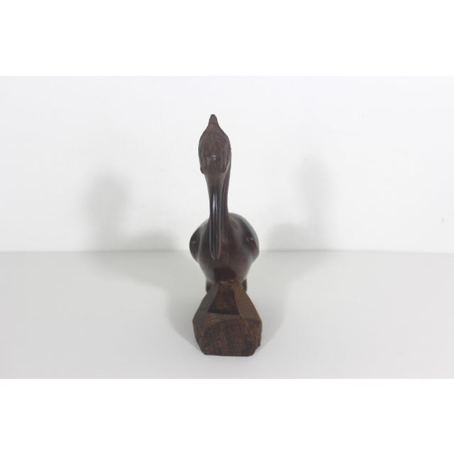 Mid 20th Century Vintage Wood Pelican Carved Exotic Ironwood Animal Figurine For Sale - Image 5 of 10