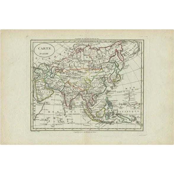 Antique Map of Asia by A. Blondeau, 1800 For Sale