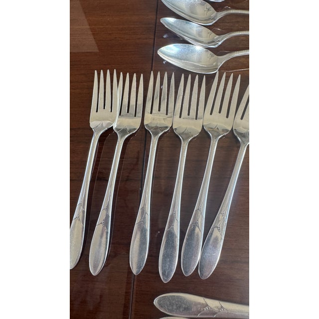 Silver Vintage Silverplate Lady Hamilton Silver Flatware Set, Art Deco, C1932 Oneida Rare - 44 pcs For Sale - Image 8 of 13