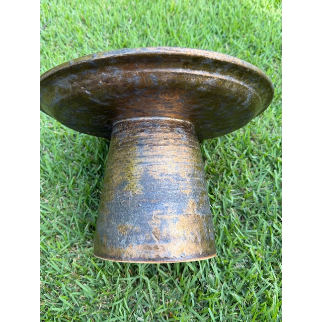 Vintage Organic Modern Studio Pottery Pedestal Bowls, Graduated Pair For Sale - Image 10 of 12