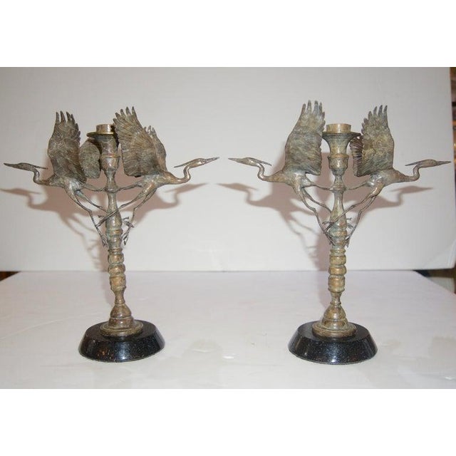 Bronze Crane Candlesticks - a Pair For Sale - Image 13 of 13