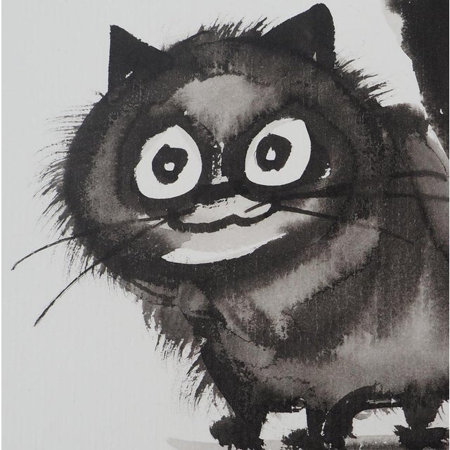 Contemporary Laszlo Tibay, Chien et son ami le chat, Ink & Wash Drawing For Sale - Image 3 of 6