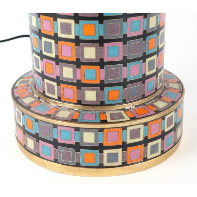 Mid-Century Modern Tall Cloisonné Geometric Patterned Table Lamp in the Style of Fabienne Jouvin For Sale - Image 3 of 9