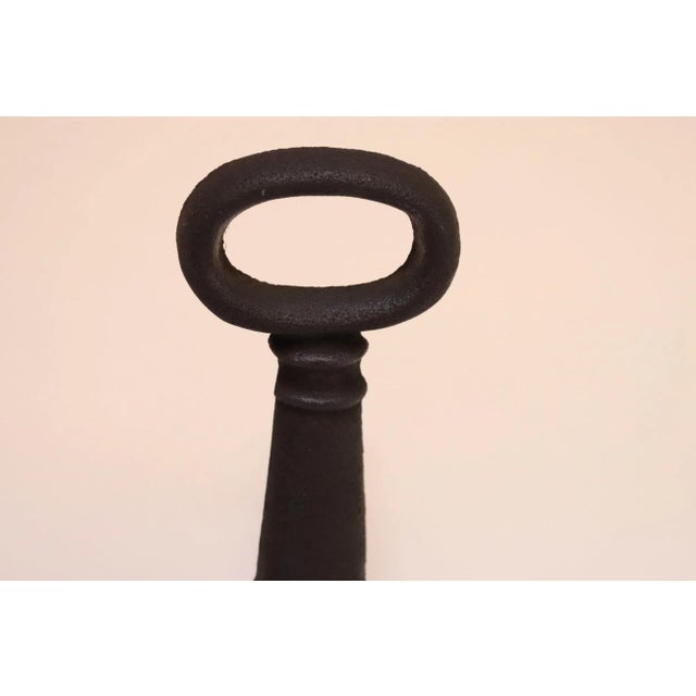 Metal Pair of Petite Arts and Crafts Cast Iron Key Hole Andirons / Fire Dogs For Sale - Image 7 of 12