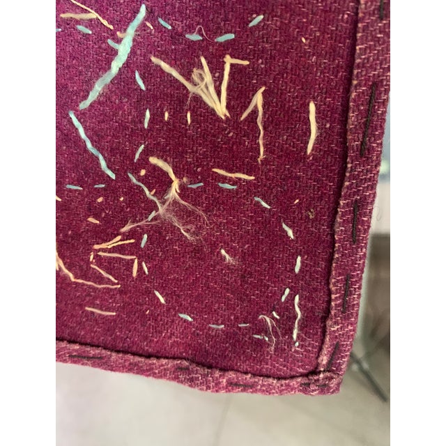 Maroon Vintage Indian Embroidered Wool Textile Wall Art – 32” X 31” For Sale - Image 8 of 13