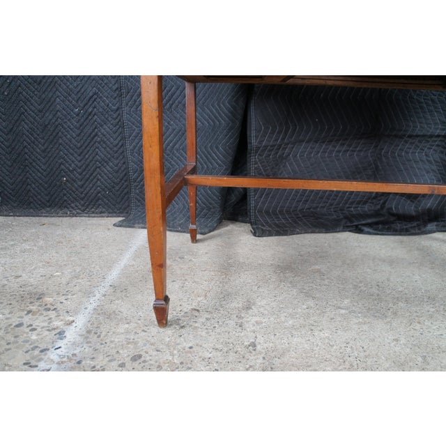 Antique American Sheraton Inlaid Mahogany Marble Top Writing Desk Library Table For Sale - Image 6 of 14