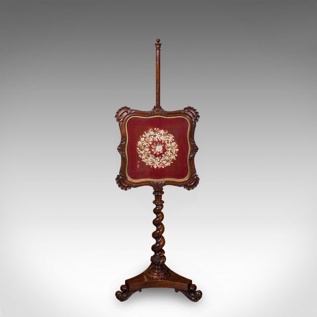 William IV Antique Pole Screen, English, Adjustable Fireside Heat Reflector, William IV For Sale - Image 3 of 12