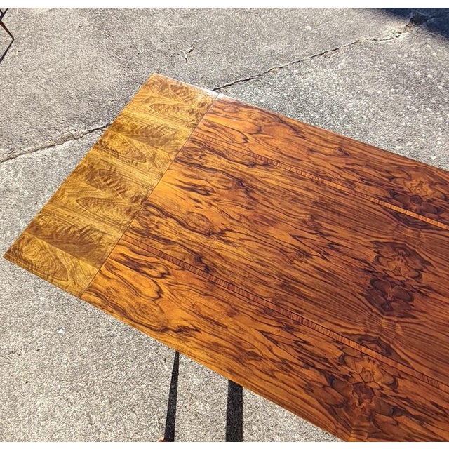 Mid-Century Modern Flamed Wood Veneer Dining Table with Brass Feet, 1960s For Sale - Image 17 of 18