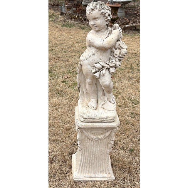 1950s Vintage Concrete Putt or Cherub Palatine III Garden Statue With Base For Sale - Image 5 of 8