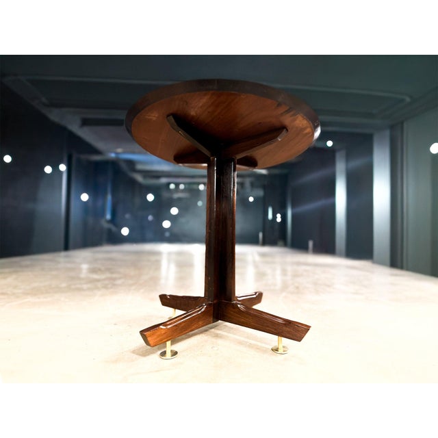 Round Side Table in Brazilian Rosewood With Brass Feet, Brazil, 1950s For Sale - Image 12 of 13