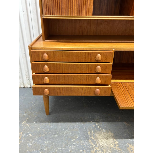 Mid Century Modern Teak Danish Sideboard Credenza With Hutch & Tambour Doors Ca1960s For Sale - Image 4 of 12