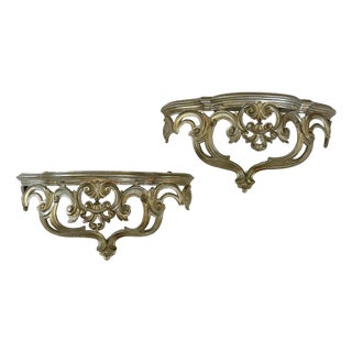 Vintage Hollywood Regency Style Wall Console Shelves- A Pair For Sale