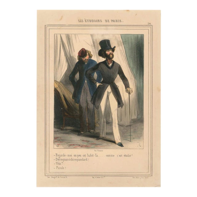 Les Étudians de Paris - Original Lithograph by Paul Gavarni - 1847 1847 For Sale