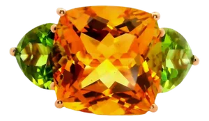 Citrine Peridot 14k Gold Three-Stone Ring, Size 7