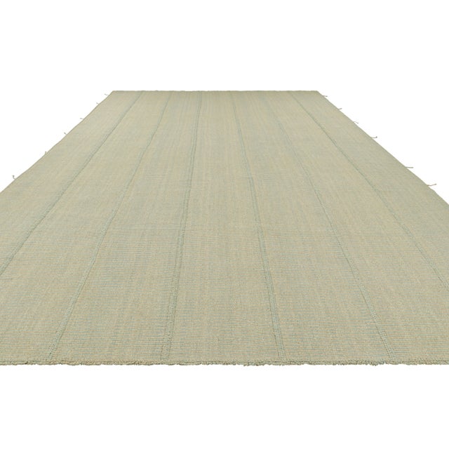 2010s Rug & Kilim’s Contemporary Oversized Kilim in Blue and Beige Textural Stripes For Sale - Image 5 of 7
