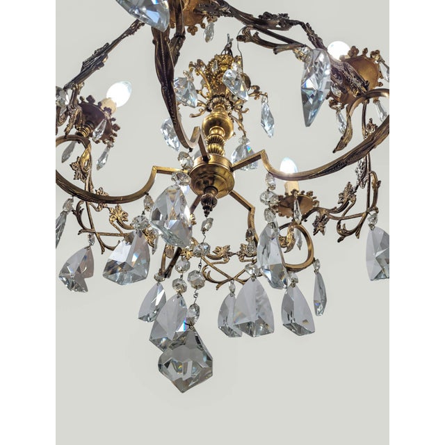 Early 20th Century French Rococo Style 5-Light Cast Bronze & Pendeloque Crystal Cage Chandelier For Sale - Image 11 of 14