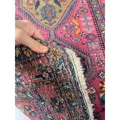 Antique Heriz Runner in Pink, Peacock Teal, Cantaloup, & Dirty Olive - ~ 3.3 X 14 For Sale - Image 10 of 12