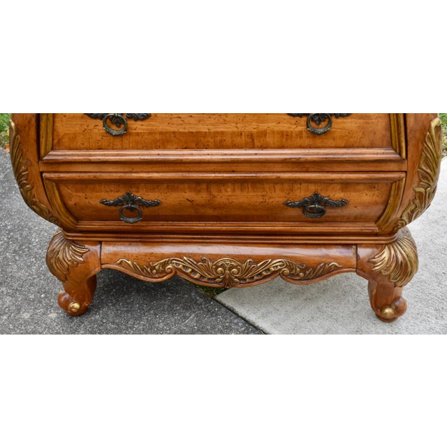 Legacy Carved Pine Chest Bombe French Provincial 3 Drawer Bachelors Chest W/Gold For Sale - Image 4 of 15