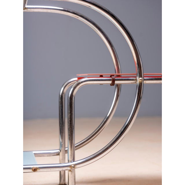 20th Century Bauhaus Tubular Steel Plant Stand with Colored Glass Shelves by Emile Guyot, Czechoslovakia, 1930 For Sale - Image 6 of 7