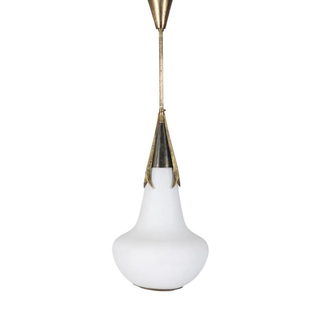 Brass and Opaline Glass Pendant from Stilnovo, 1960s For Sale