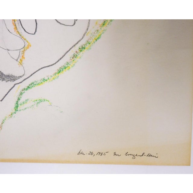 1985 surreal pencil on paper figural drawing with women cats and birds by Eva Bouzard-Hui (1936-2023) New Jersey. Signed...