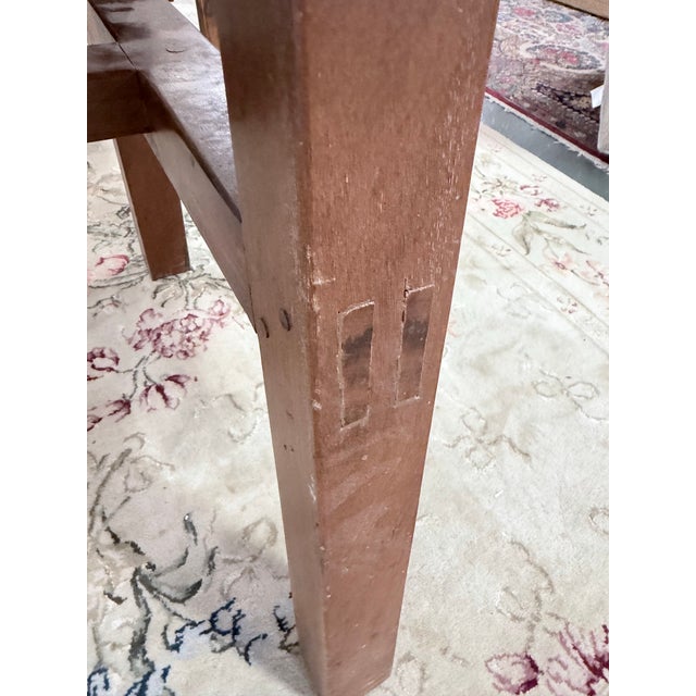Wood Vintage Arts & Crafts Mission Solid Oak Dining Table With Trestle Base For Sale - Image 7 of 8